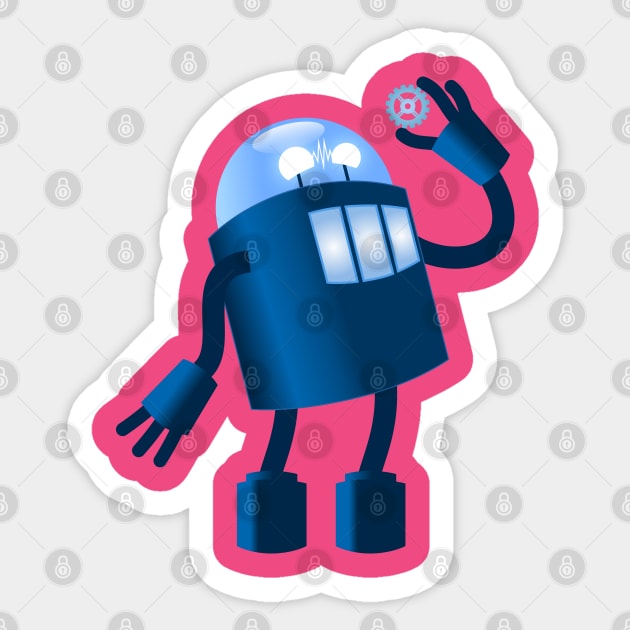 Robot holding gear Sticker by Pushloop